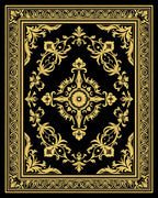 Black Golden Floral Medallion Filigree Rug