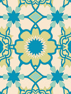 Teal Yellow Floral Garden Medallion Rug