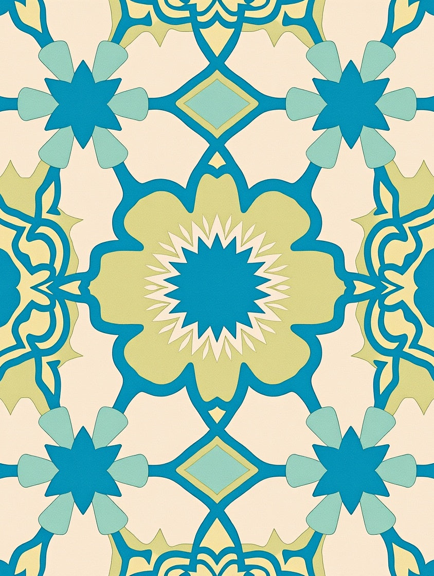 Teal Yellow Floral Garden Medallion Rug