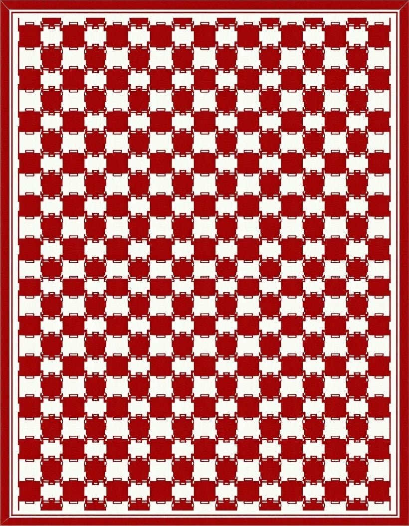 Classic Red White Checkered Grid Rug