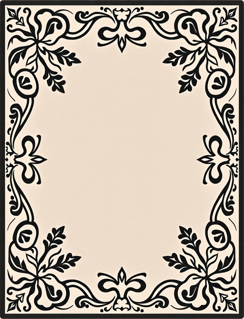 Black Floral Vine Border Rug