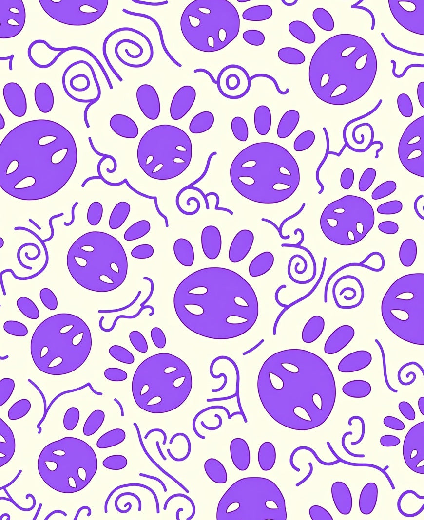 Purple Paw Swirl Cream Rug