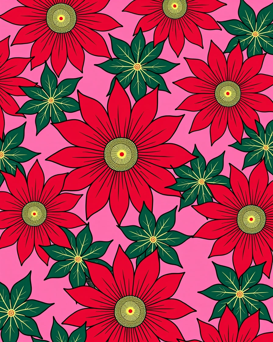 Pop Art Red Daisy Floral Pink Background Rug