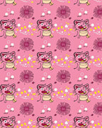Pink Cartoon Cat Floral Whimsical Rug