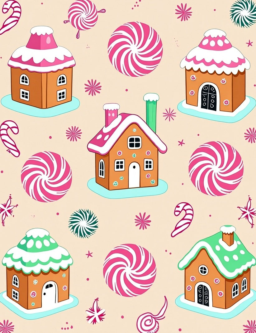 Gingerbread Houses Candy Swirls Background Rug
