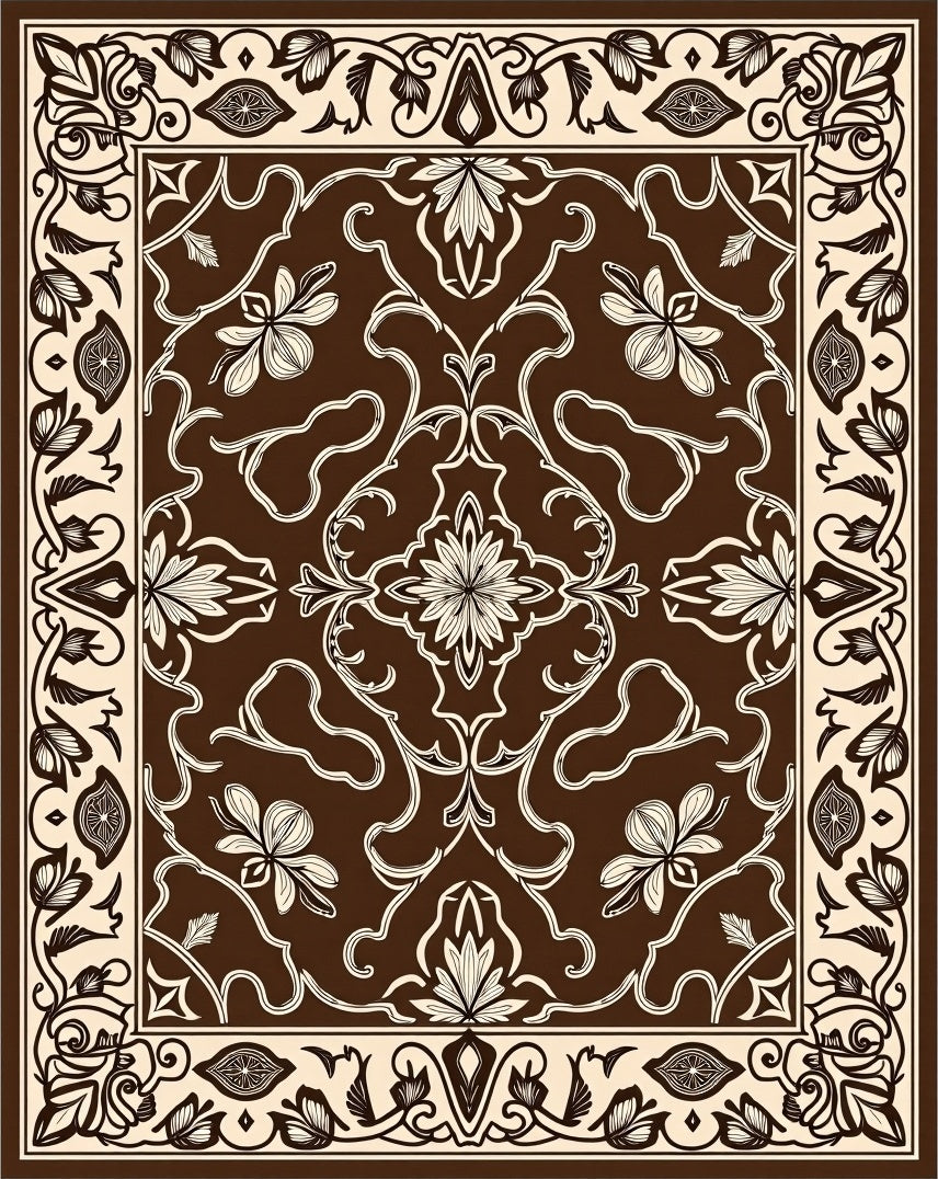Rich Brown and Cream Floral Vine Rug