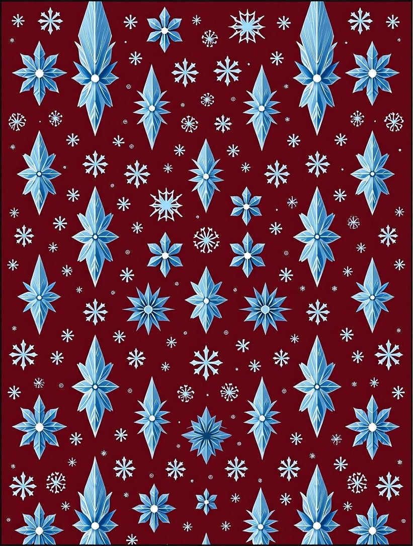 Sparkling Ice Crystal Snowflakes Red Rug