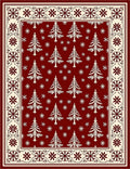 Crimson White Tree Snowflake Border Rug