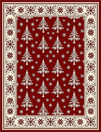 Crimson White Tree Snowflake Border Rug