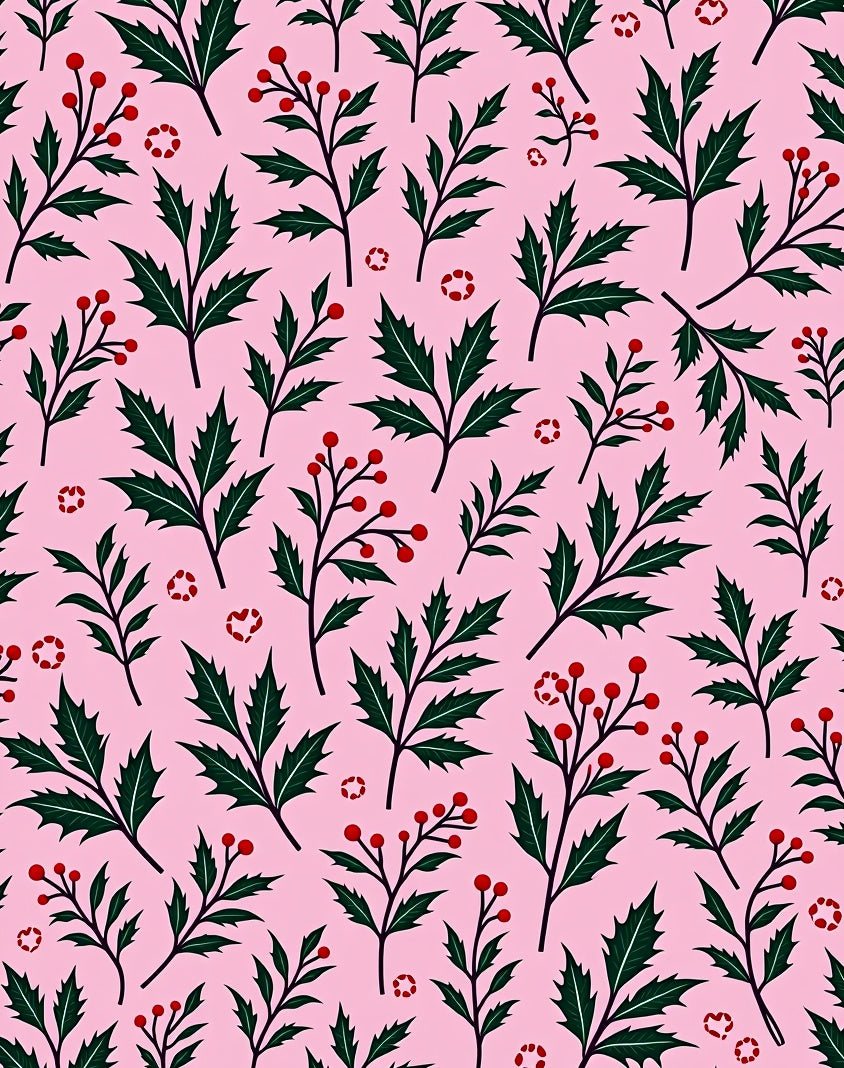 Pink Berry Holly Leaf Garland Rug