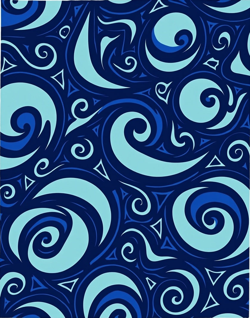 Deep Blue Swirling Ocean Waves Rug