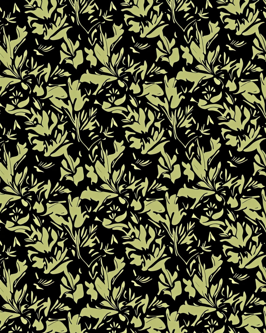 Pale Green Floral Sprig Black Rug