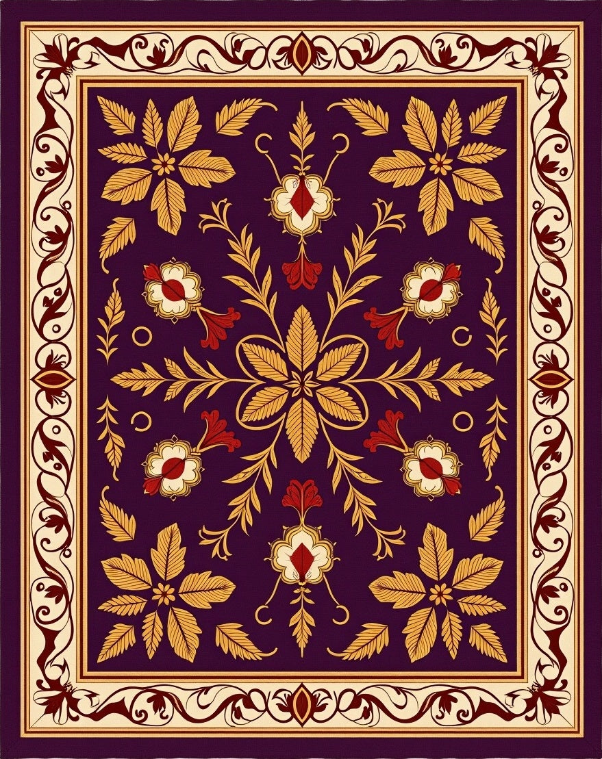 Rich Plum Floral Medallion Motif Rug
