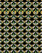 Ornate Black White Green Gold Floral Rug