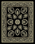 Black and Gold Ornamental Leaf Medallion Rug