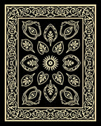 Black and Gold Ornamental Leaf Medallion Rug