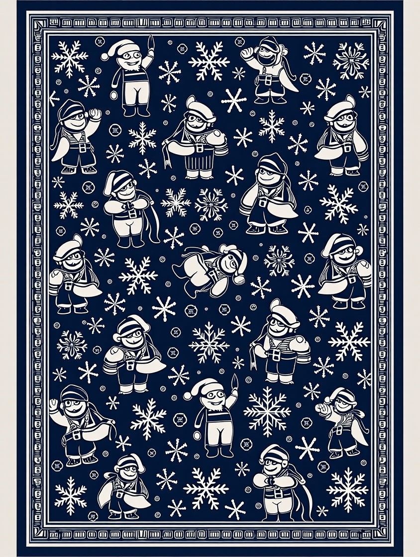 Navy Snowflakes And Merry Characters Rug