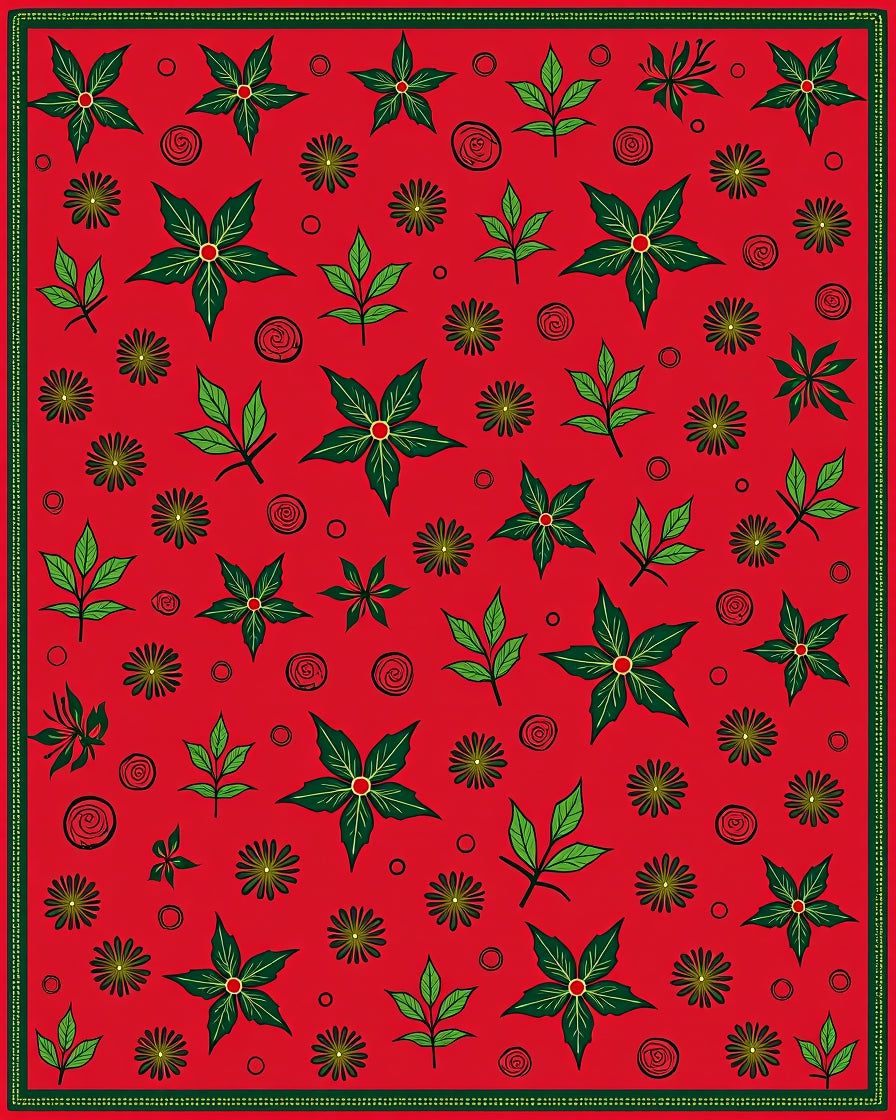 Crimson Green Poinsettia Blooming Garden Rug
