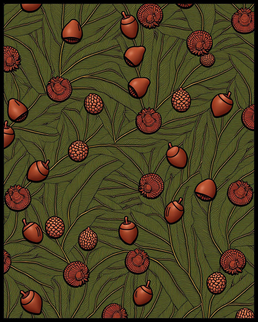 Autumn Acorn Spiky Botanical Branch Rug