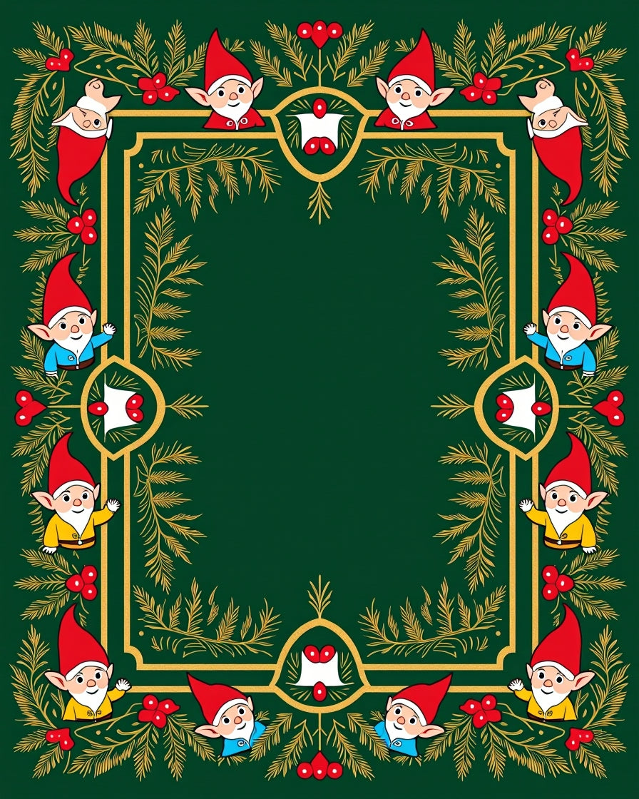 Festive Evergreen Gnomes Border Rug