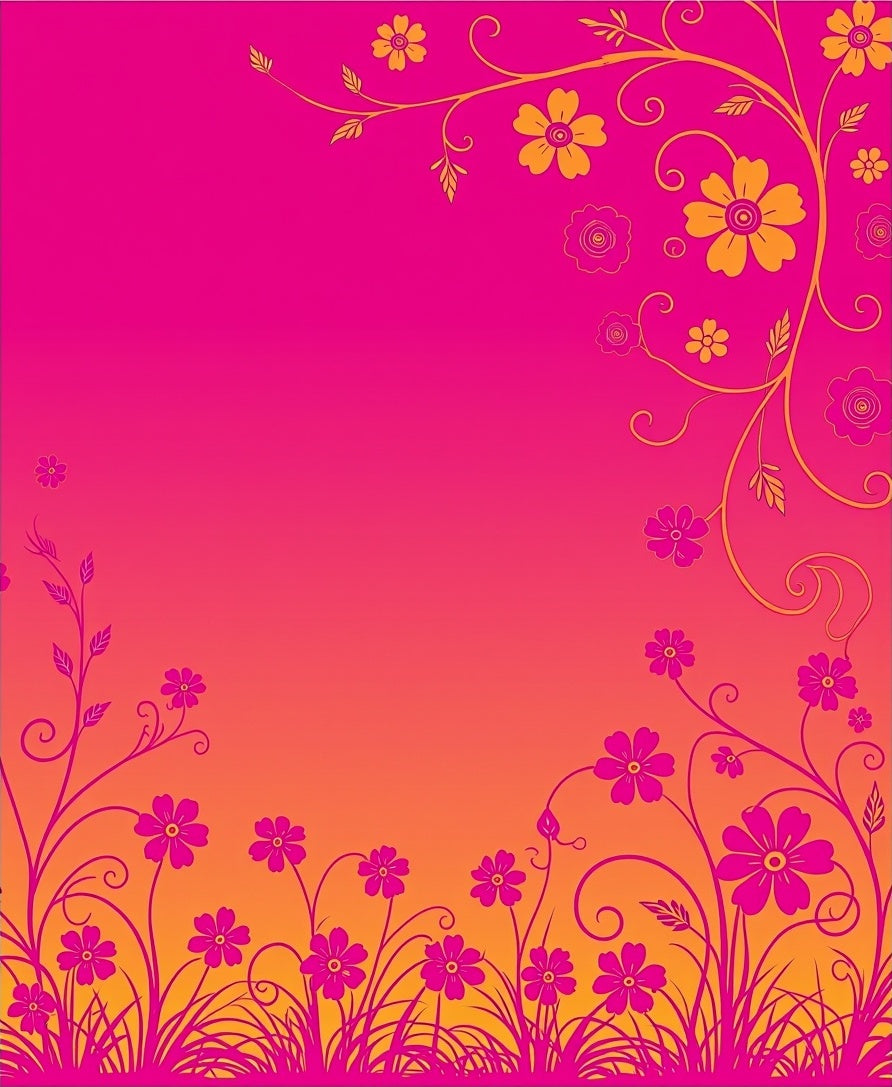 Fuchsia Gold Floral Garden Gradient Rug