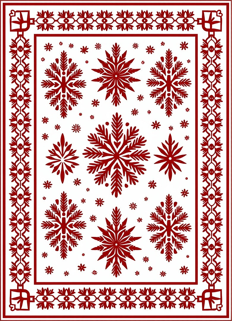 Crimson Snowflake Bordered Rug