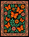 Vibrant Orange Butterfly Floral Border Rug