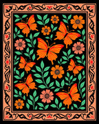 Vibrant Orange Butterfly Floral Border Rug