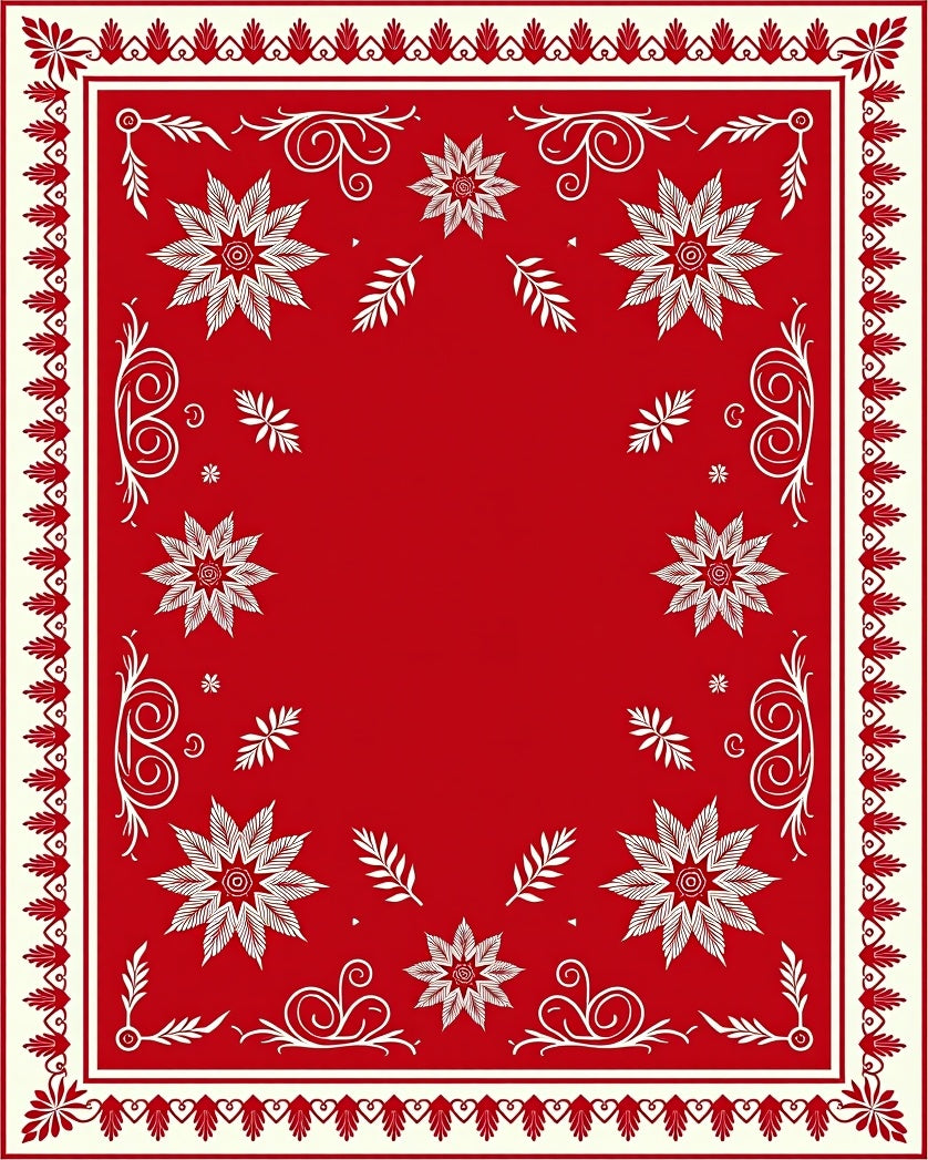 Crimson White Floral Scroll Border Rug