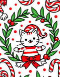Whimsical Red White Striped Cat Wreath Rug