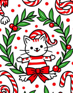 Whimsical Red White Striped Cat Wreath Rug