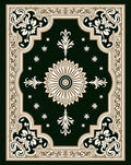 Dark Green Floral Medallion Border Rug