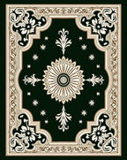 Dark Green Floral Medallion Border Rug