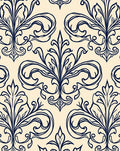Navy Cream Floral Scroll Composed Rug