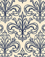 Navy Cream Floral Scroll Composed Rug