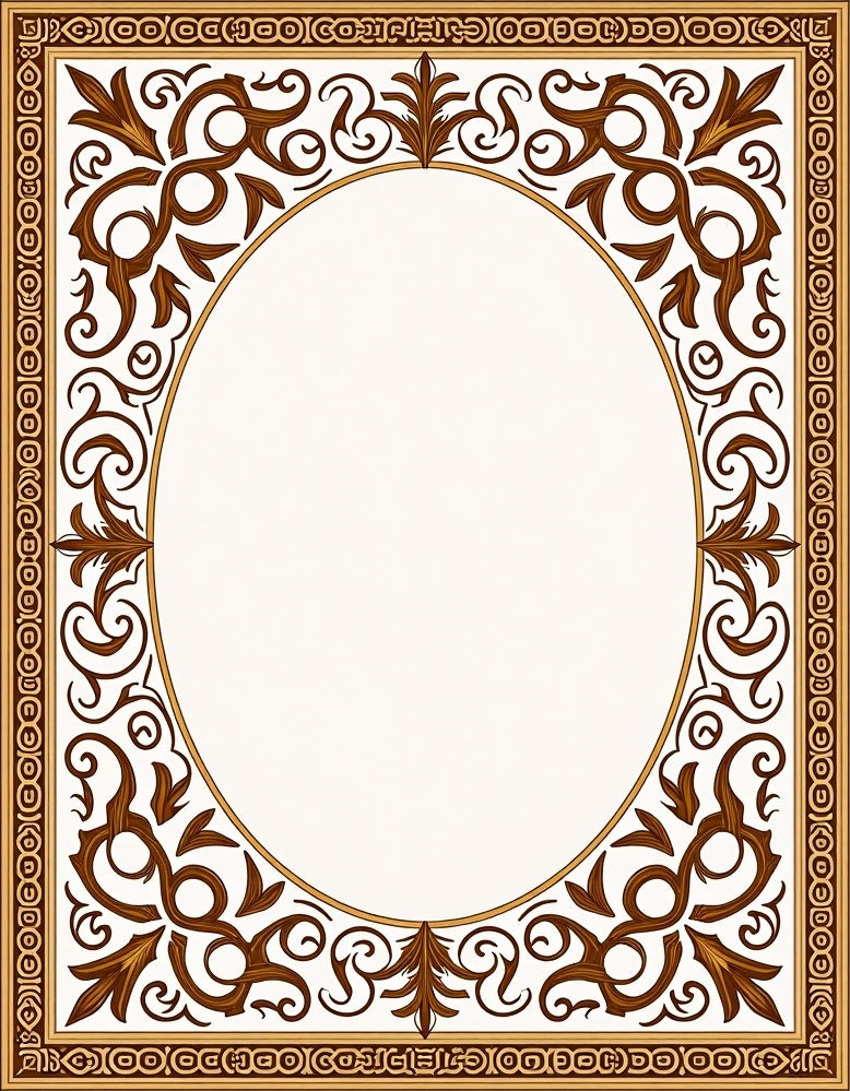 Rich Brown Scrollwork Oval Frame Rug
