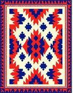 Crimson Blue Geometric Sunburst Rug
