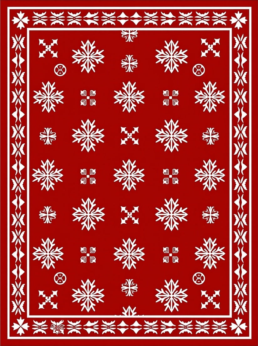 Crimson White Snowflake Garden Rug