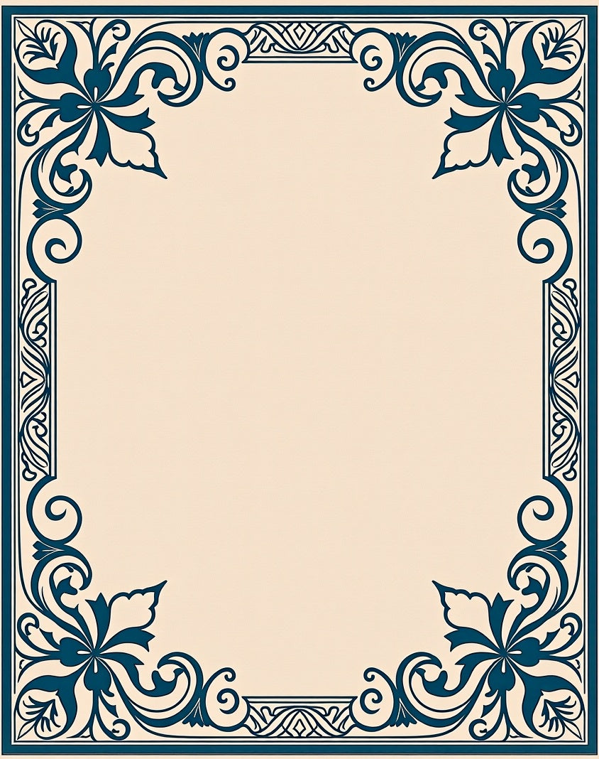 Dark Teal Floral Flourish Frame Rug