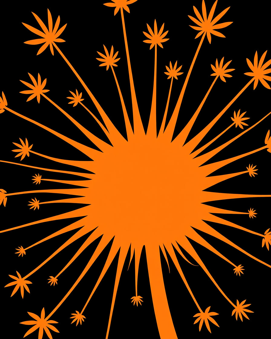 Orange Sunburst Asterburst Flowers Rug