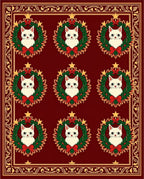 Festive Red Wreath Cat Collage Rug