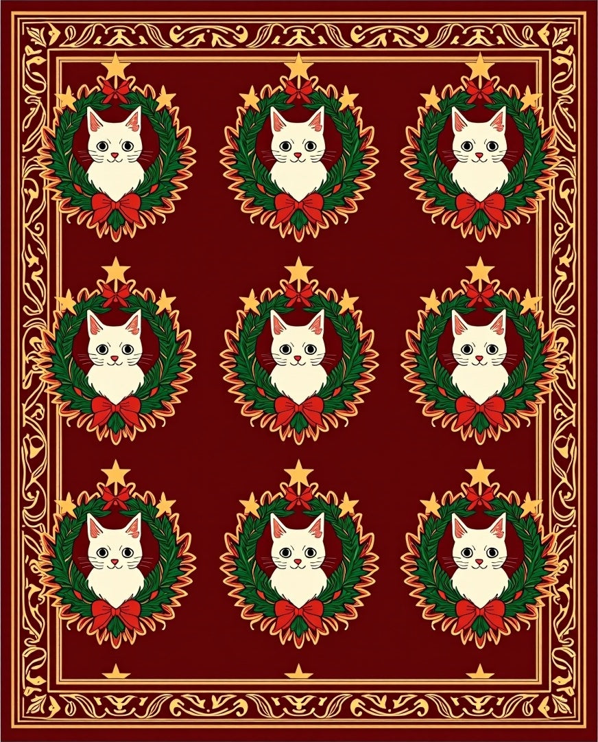 Festive Red Wreath Cat Collage Rug