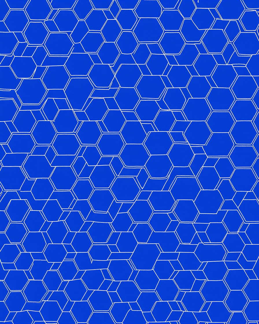 Electric Blue White Hexagonal Grid Rug