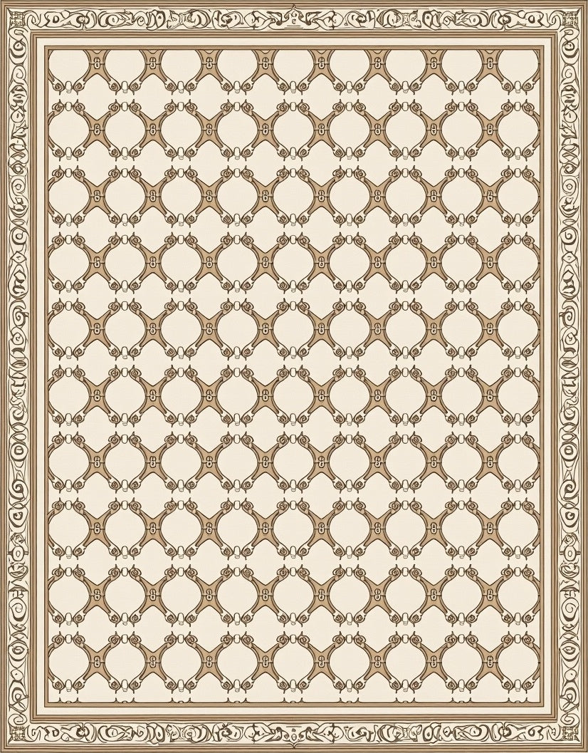 Ornate Beige Geometric Chain Rug