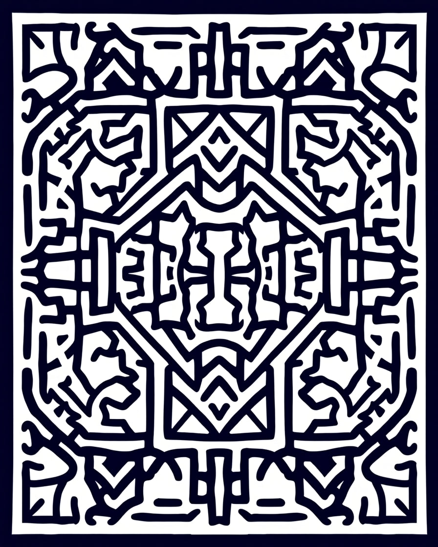 Black and White Abstract Graphic Maze Rug
