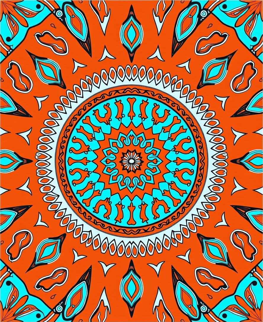 Vibrant Orange Teal Mandala Rug