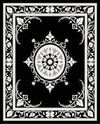 Black and White Floral Medallion Border Rug