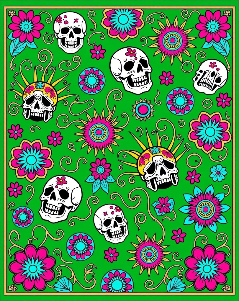 Vibrant Skull Floral Daydream Rug