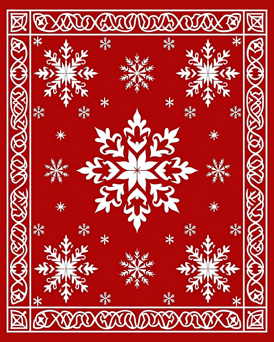Crimson White Snowflake Border Medallion Rug