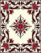 Classic Red Floral Swirl Border Rug